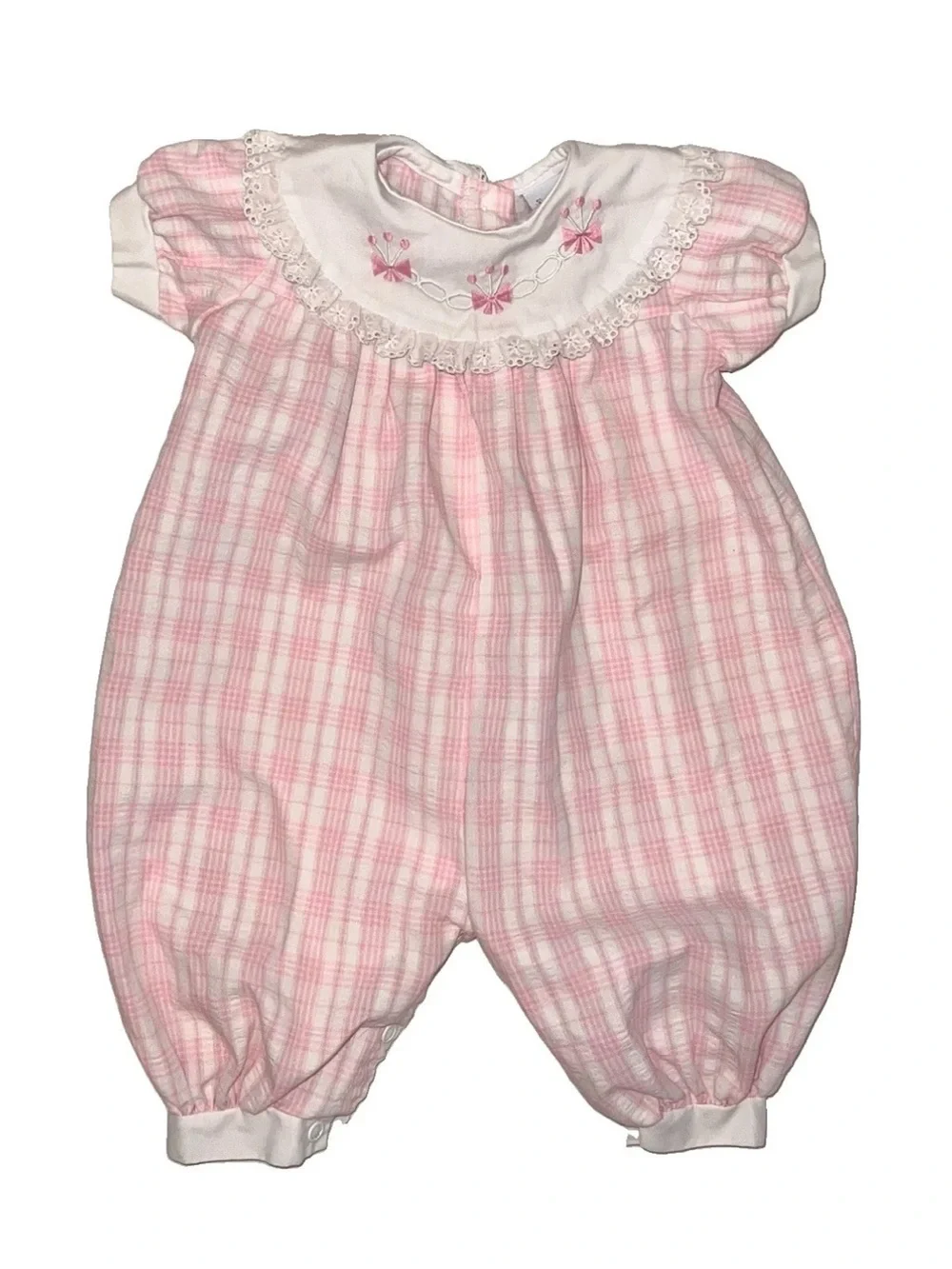 Vintage Baby Girl Plaid Ruffled One Piece Jumpsuit 3 Months
